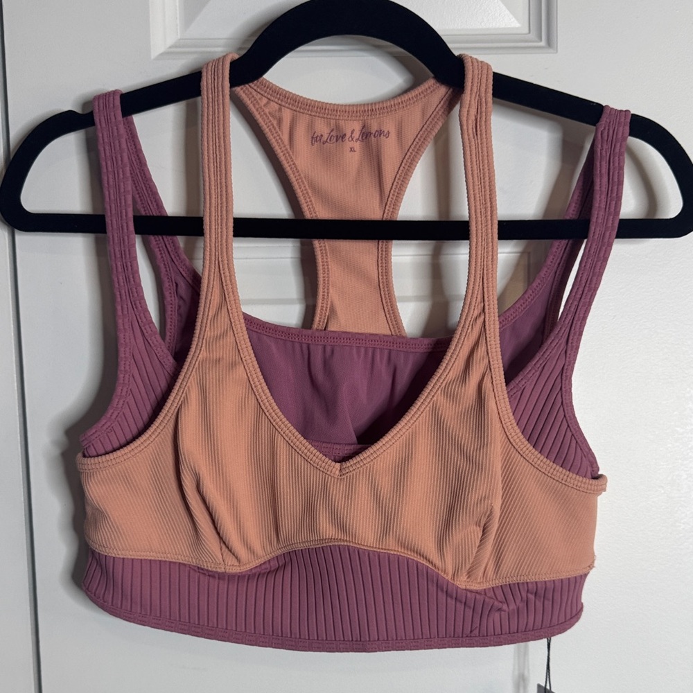For Love And Lemons Ribbed Pink and Peach Sports Bra
